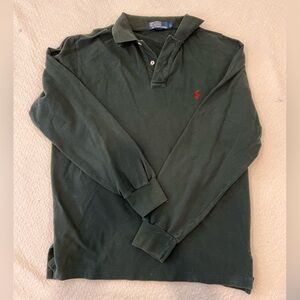 Ralph Lauren Polo Shirt L - Forest Green Long Sleeve - Red Contrast Logo